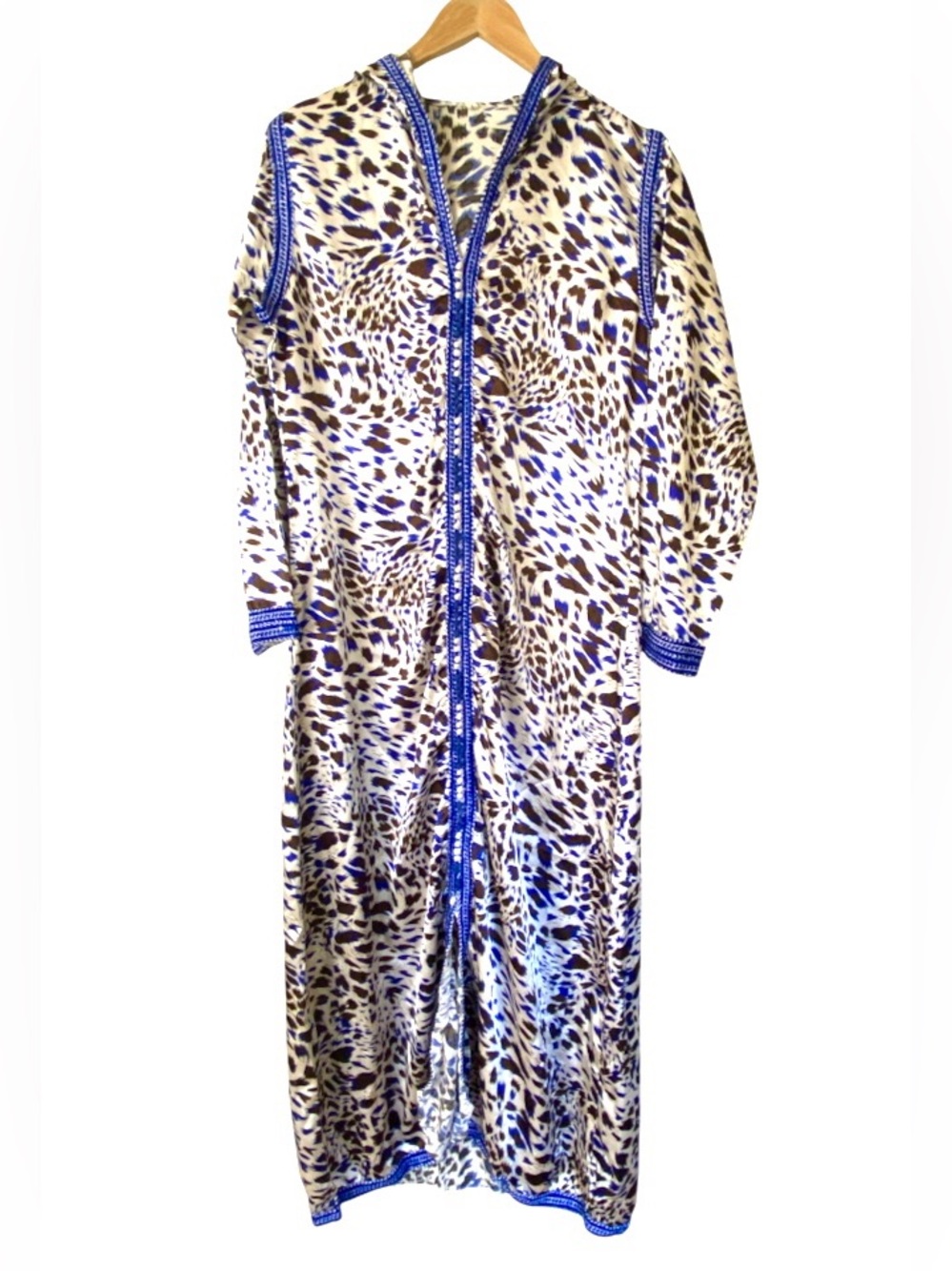Blue Black And White Animal Print Moroccan Kaftan Size S